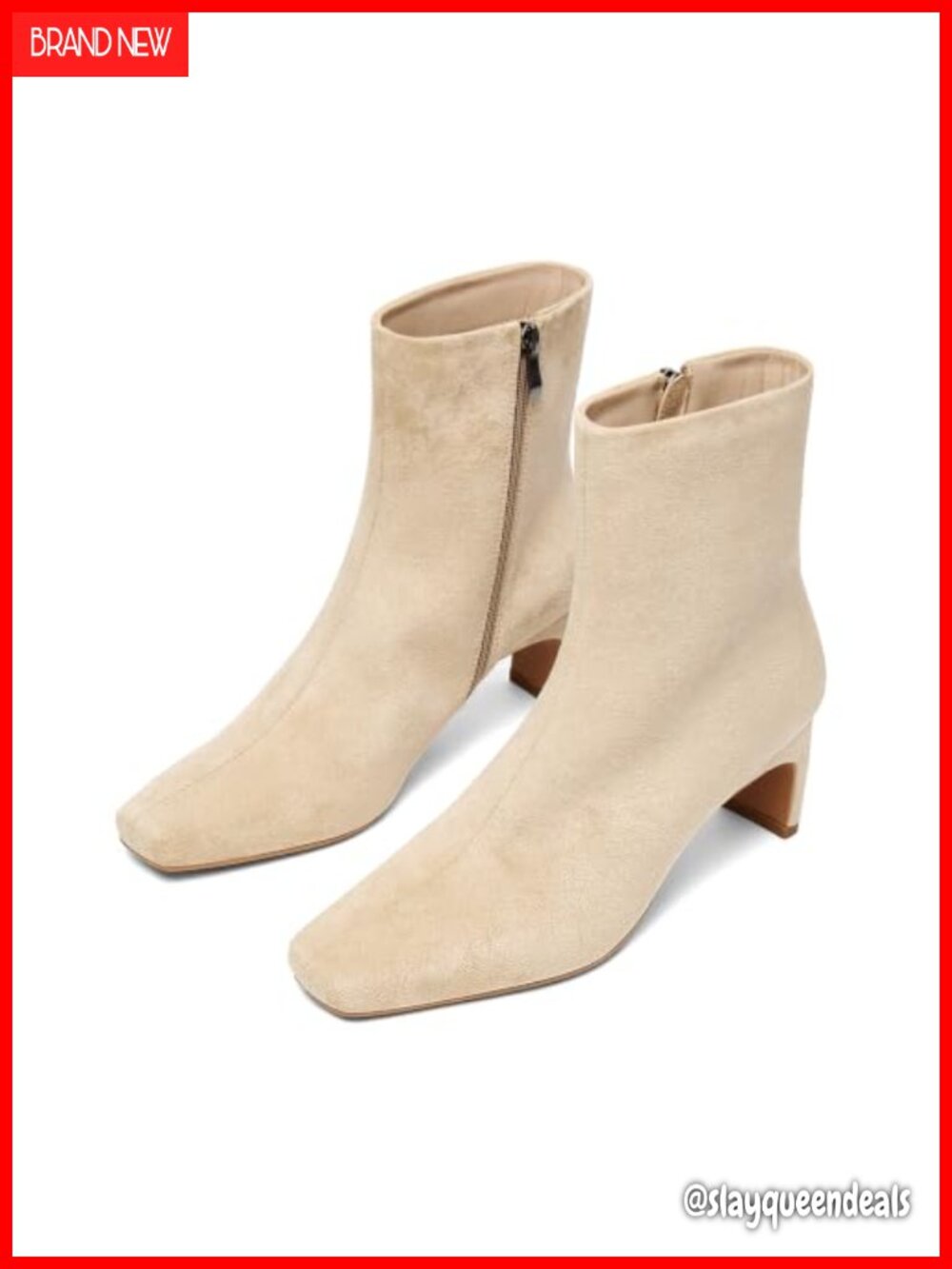 Square Toe Ankle Boots Chunky Block Heel Side Zip Booties